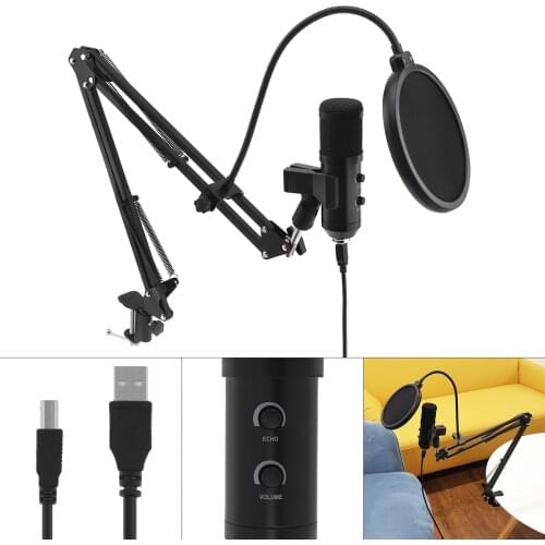 BM-900 USB Metal Recording Microphone with Sound Card Function with Stand Condenser Studio Live Broadcasting Microphone