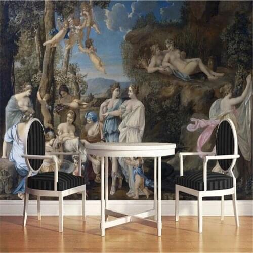 Milofi large wallpaper mural classical character oil painting Madonna and baby TV background wall