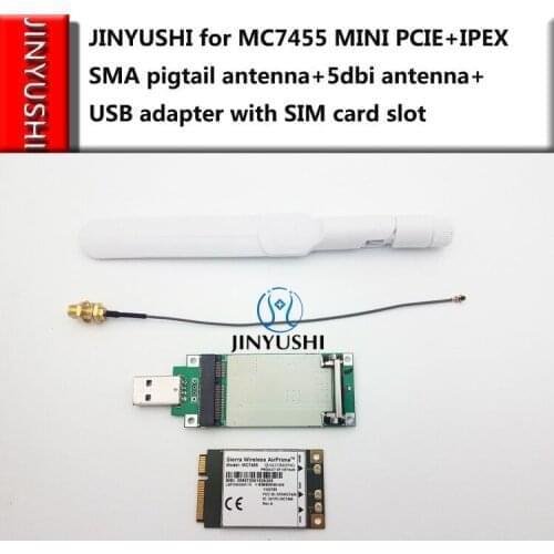 Sierra Wireless MC7455 MINI PCIE+MINI PCIE USB Adapter+IPEX SMA pigtail Antenna+5dbi SMA Antenna FDD/TDD LTE 4G CAT6 GNSS
