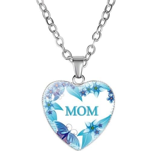 Fashion Letter Mom Pendent Necklace with Heart Imitation of Opal Mothers Day Surprise Gift for Mother Delicate Women Necklace