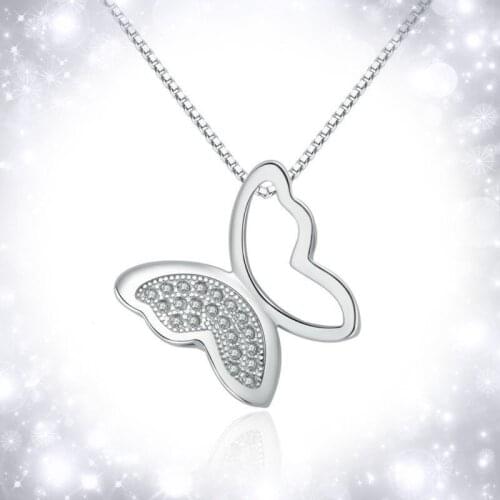 Trendy Simple Elegant Zircon Butterfly Pendant Necklaces For Women Valentines Day Jewelry Gift