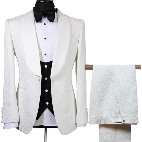 3 Pieces Mens Suit Mint Casual Floral Blazer Prom Purple Tuxedos Tweed Shawl Lapel Dinner Party White Jacket For Wedding Grooms