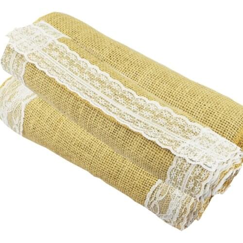 Natural Jute Vintage Lace Burlap Table Runners Hessian Rustic Country style Wedding Table Decorations Home Hotel Table Runner