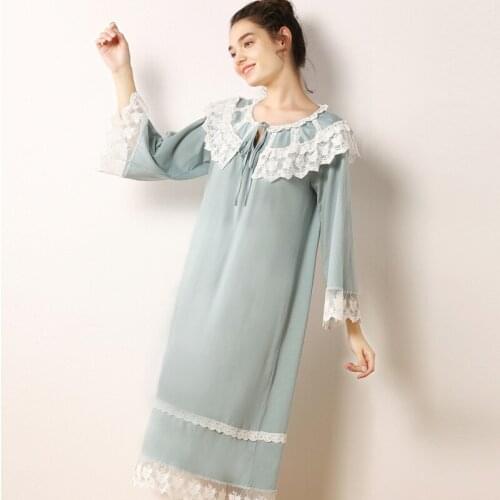2019 New Womens Royal National Style Sleeves Comfortable Homewear Dress Woman Night Sleepwear 3 Plus Large Lace Cotton Winter