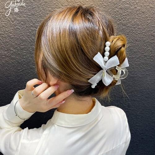 New Women Elegant Chiffon Bow Pearls Hair Claws Sweet Hair Clips Headband Hairstyle Holder Hairpins Fashion Hair Accessories