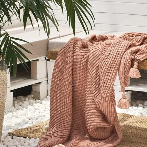 New Acrylic Knit Tassel Blanket Knitted Super Soft Bedding Quilt For Bed Travel Nap Decorative Bed Blankets 130x160cm