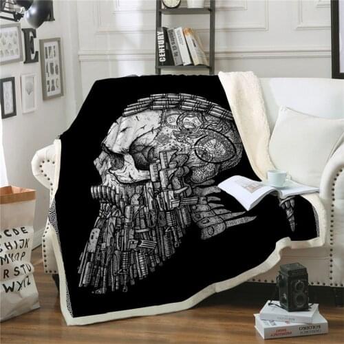Gothic Throw Blanket Sugar Skull Flower Sherpa Fleece Super Soft Warm Winter