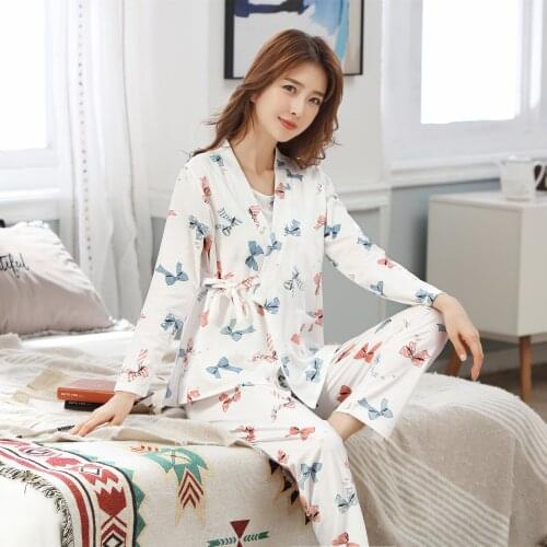3 PCs/Set Printed Maternity Nursing Sleepwear Breastfeeding Nightwear for Pregnant Women Pregnancy Breast Feeding Pajamas Suits