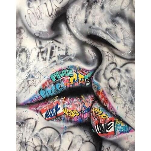 Love graffiti art handmade diamond painting fashion street wall rhinestone art picture for living room home design decoration