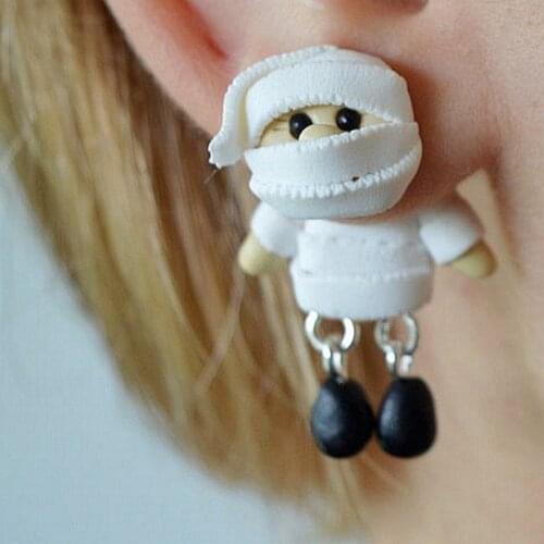 2018 New Fashion Handmade Polymer Clay Mummy Stud Earrings Cartoon 3d Animal Earring For Women Girl Kids Hallowmas Jewelry Gift