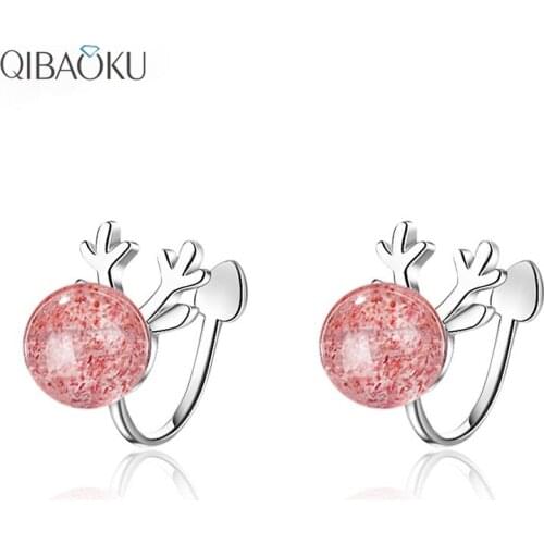 Natural Strawberry Crystal Garnet Clips Earrings for Women Christmas Antler Fine Jewelry Female Korean Earrings Gift