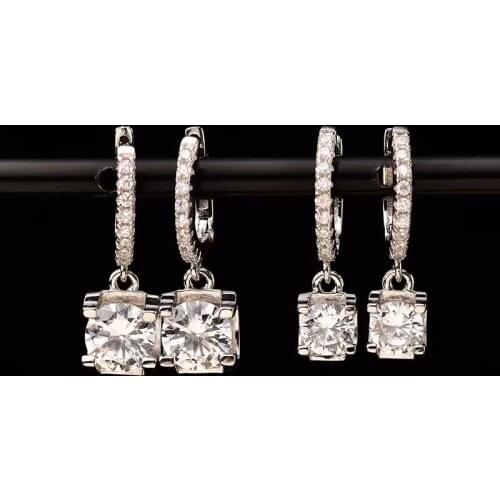 Moissanite Drop Earrings for Women Classic Four Claws S925 Sterling Silver Platinum Plated Wedding Fine Jewelry