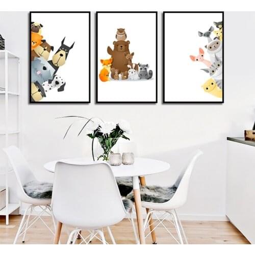 Nordic Posters Creative Animal Head Decorative Canvas Painting Cartoon Wall Art Pictures for Childrens Room Nursery Decoration