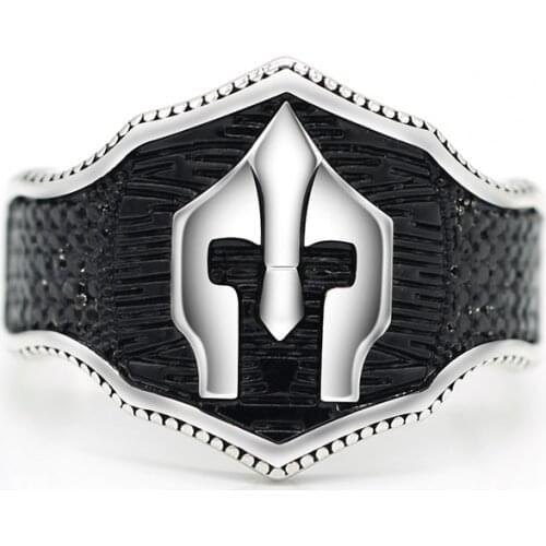 Spartan Warrior Men Ring 925 Sterling Silver Helmet Mask Amulet Male Punk Biker Rings Vintage Nordic Viking Jewelry to Mens Gift