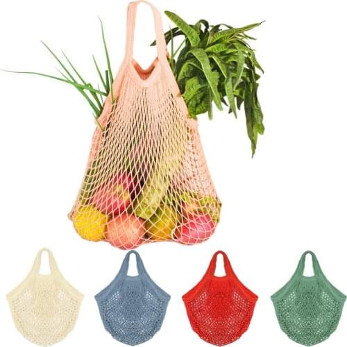 Portable Reusable Grocery Bags Fruit Vegetable Bag Washable Cotton Mesh String Organic Organizer Handbag Short Handle Net Tote