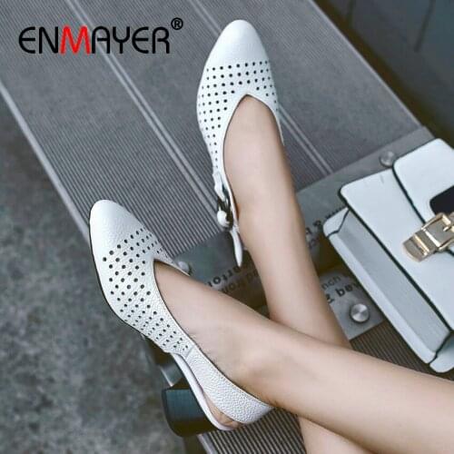 ENMAYER 2020 Slingbacks Round Toe Wedding Shoes Casual Genuine Leather Pumps Women Shoes Shallow Fashion High Heels 34-43