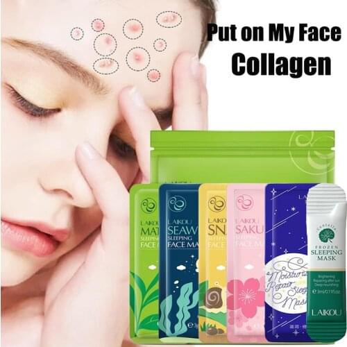 Moisturizing Snail Cherry Blossoms Seaweed Sleeping Mask Whitening Anti Wrinkle Acne Treatment Nourishing Mask Skin Care 5pcs