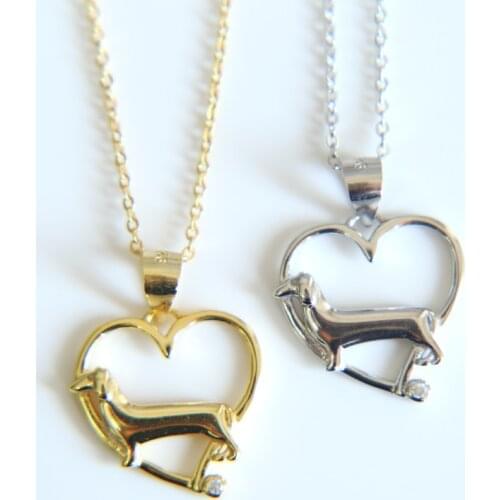 High quality 2019 gold silver color 925 sterling silver heart shape dachshund high quality silver pet lover dog pendant necklace