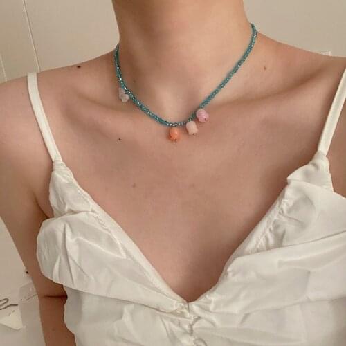 Korean Sweet Cute Choker Necklace Acrylic Flower Butterfly Pendant Beaded Necklaces for Women Party Jewelly Vintage Accessories