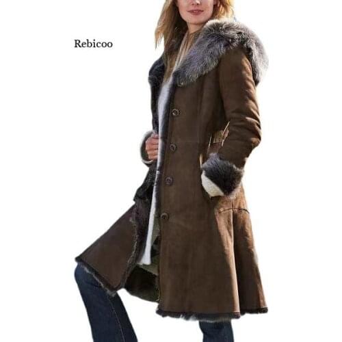 Winter Women Coat Fur All-In-One Mid-Length Warm Hooded Women Jacket Long-Sleeved Slim-Fit Womens Coat Plus Size New