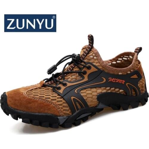 ZUNYU New Summer Spring Men Shoes Casual Mesh Genuine Leather Patchwork Breathable Outdoor Male Sneakers Walking Footwear