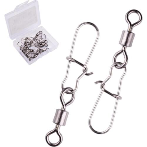 10pcs / Box Fishing Connector Swivels Interlock Pin Snap 14#-2/0# Rolling Swivel For Fishhook Lure Fishing Accessories