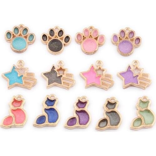 10pcs/lot Bear Paw Star Cat Enamel Charms Jewelry Handmade Pendants Jewelry Making Handmade DIY Bracelet