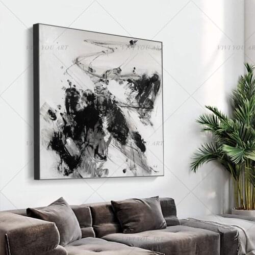 100% Handmade Black White Abstract Gold Oil Painting for Living Room Modern Painting wall decor picture art Gift