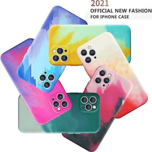 Watercolor Matte Soft Silicone Square Phone Case For iPhone 12 Pro Max Mini X XR 7 8 Plus 11 Pro max SE 2020 Back Cover Coque