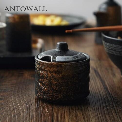 ANTOWALL Chinese style chili pot retro seasoning box kitchen restaurant chili jar condiment jar ceramic salt can storage tank
