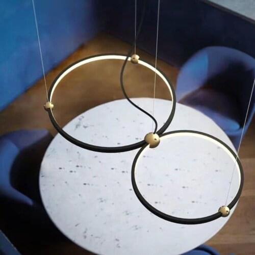 Modern Minimalism Circles Led Pendant Lights Black Metal Ring Hanging Lamp Led Dimmable Suspension Lamp Fixture For Dining Room