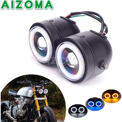 Motorcycle Double Dual Dominator Headlight LED Angel Eye Lamp Headlamp For Yamaha Honda Suzuki Kawasaki Triumph CB GS Head Light