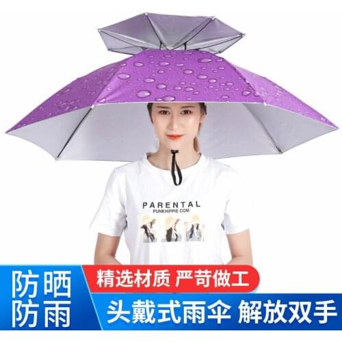 Two-Fold Double-Layer Windproof Umbrella Cap Head-Wearing Umbrella Large Folding Bamboo Hat Fishing Umbrella Cap Sunshade