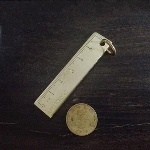 EDC Pure Copper Ruler Thickened Mini Outdoor Retro Brass Ruler Scale 6cm Portable Small Copper Keychain Pendant Handmade
