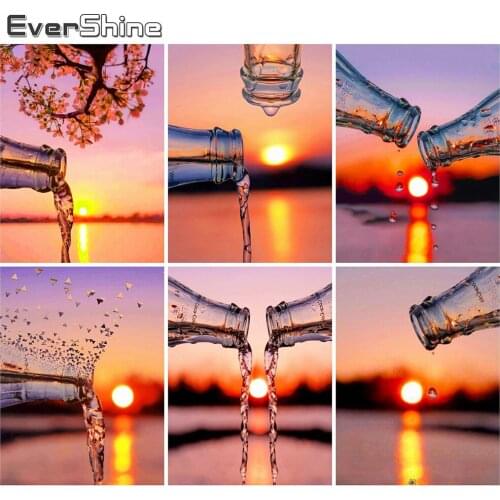 Evershine Diamond Painting Seaside Cross Stitch 5D DIY Diamond Embroidery Sunset Scenery Diamond Mosaic Bottle Rhinestones Art