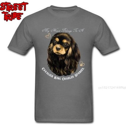 3D Printed Mens Tshirt 100% Cotton O-Neck Men Tops T Shirt Cute Cavalier King Charles Spaniel Tees Dog Cartoon T-Shirts Black