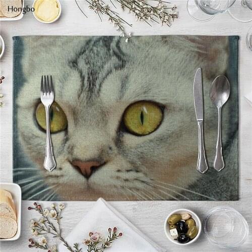 Cat Dog Pattern Cotton Linen Western Pad Placemat Hot Insulation Cloth Dining Table Mat Coasters Kitchen Accessories 40x30cm