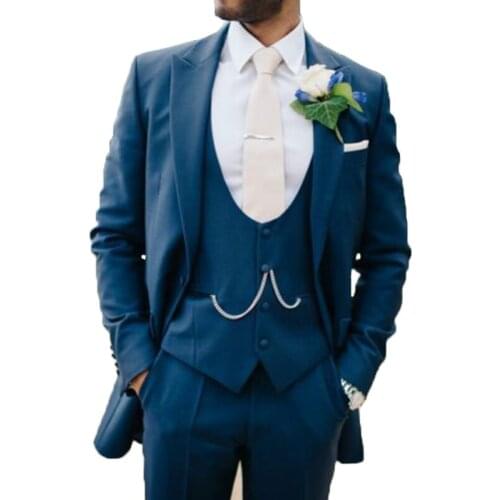 Three Pieces Suit Groom Tuxedos High Quality Medium-Length Lapel Men Suit For Wedding Elegant Bestman(Jacket+Pants+Vest+Tie)