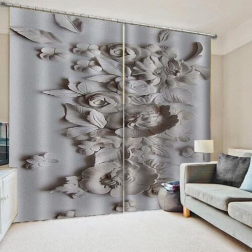 Beautiful Photo Fashion Customized 3D Curtains beige relief flower curtains Thick shading soundproof windproof curtain