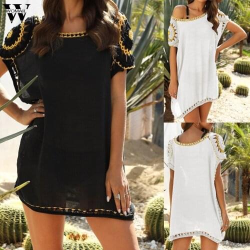 Swimsuit Women new summer Loose Beach Dress Tunic Solid Bikini Cover UP Swimsuit Beachwear Swimwear Ethnic Holiday vestidos P0