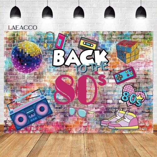 Laeacco Old Fashion 80s Disco Party Recorder Graffiti Pattern Brick Wall Background Customized Portrait Photography Backdrops