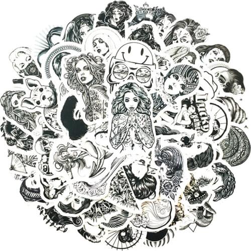 50 Pcs Black and White Gothic style girl and skull Stickers Graffiti Sticker for Laptop Luggage Car Styling Guitar