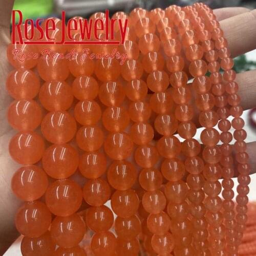 Natural Orange Jades Chalcedony Beads Smooth Round Loose Beads 4 6 8 10 12 14 mm For Jewelry Making DIY Ear Studs Bracelet 15"