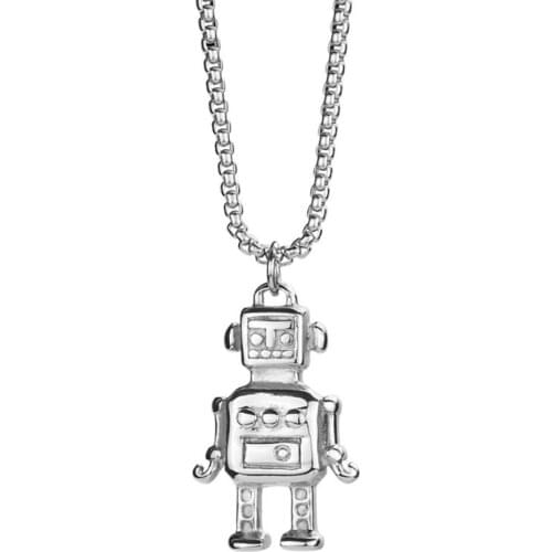Stainless Steel Vintage Steampunk Men Robot Pendant Necklace Kids Children Robots Punk Rock Jewelry Gift For Him