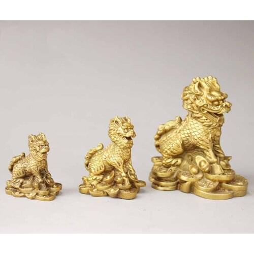 Pure copper unicorn ornaments Hu Bao office crafts town house petite home feng shui ornaments