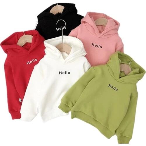 2021 Autumn Sweatshirt Boys Girls Children Thicken Pullover Top Fashion Korean Girls Letter Sweatshirt Coat Hooded solid Top