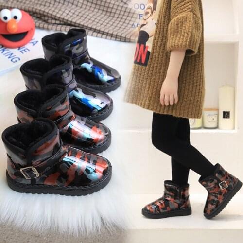 Autumn Winter Plus Velvet Warm Kids Martin Boots for Girls Boys Fashion Leather Boots Soft Bottom Non-slip Children Running Shoe