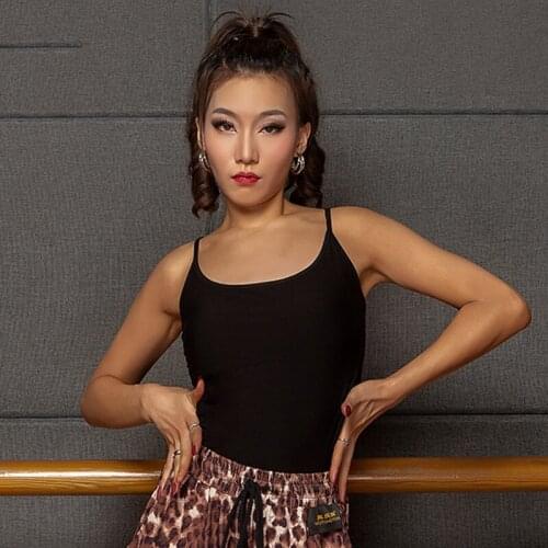 Latin Dance Shirts Female Adult Black Suspender Top Women Dance Practice Clothing Tango Cha Cha Rumba Samba Show Wear DNV13185