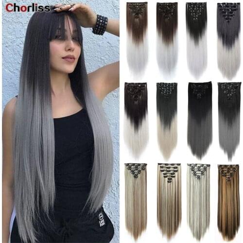 Chorliss Fashion Long Straight Hair Extension 7pcs/set 16 Clips High Tempreture Synthetic Hairpiece Clip in Hair Extensions