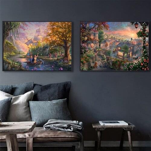 Modern Anime Mermaid Princess Painting Fairy Tale Girl Bedroom Living Room Cartoon Canvas Hanging Painting Wall Home Decor